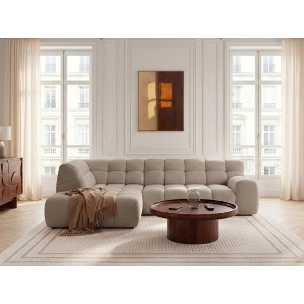 Divano angolare beige allungabile/con movimento relax elettrico (con penisola a sinistra/a L) Andre – Bobochic Paris-image-1