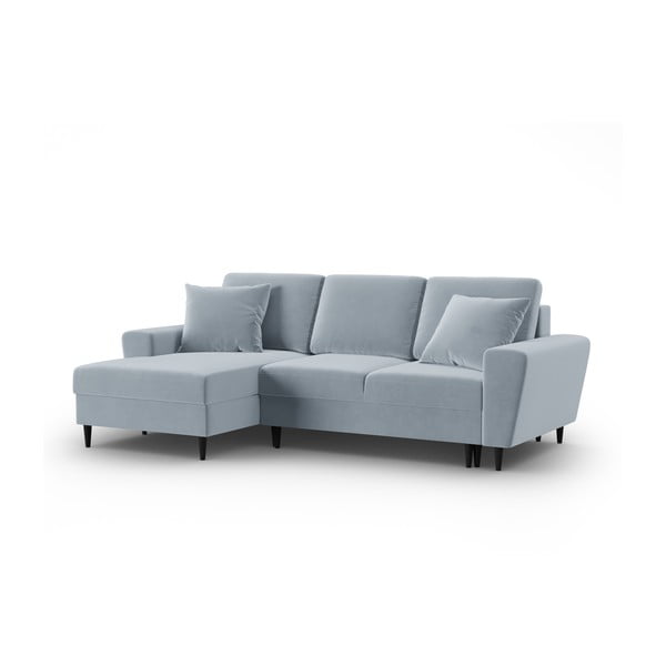 Divano angolare azzurro allungabile e con contenitore (con penisola a sinistra/con chaise lounge) con rivestimento in velluto Kyoto – Cosmopolitan Design-image-4