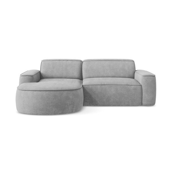 Divano angolare grigio chiaro (con penisola a sinistra/con chaise lounge) con rivestimento in ciniglia Omao – Makamii
