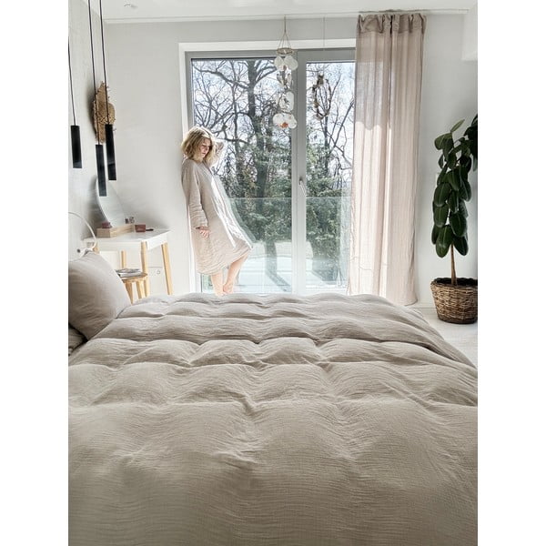 Set copripiumino e federa beige in mussola per letto matrimoniale 200x200 cm Plain Muslin – Butter Kings-image-4