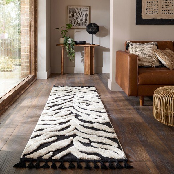 Passatoia bianca e nera 80x300 cm Esra Zebra – Flair Rugs-image-1