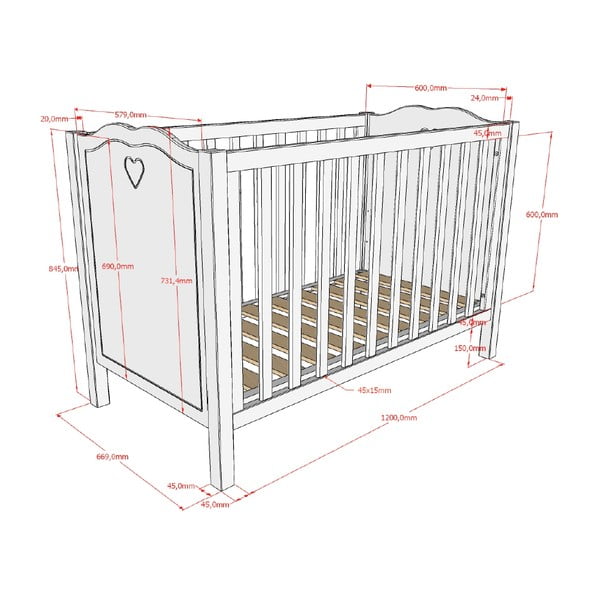 Lettino bianco in pino massiccio 60x120 cm Amori – Vipack-image-2