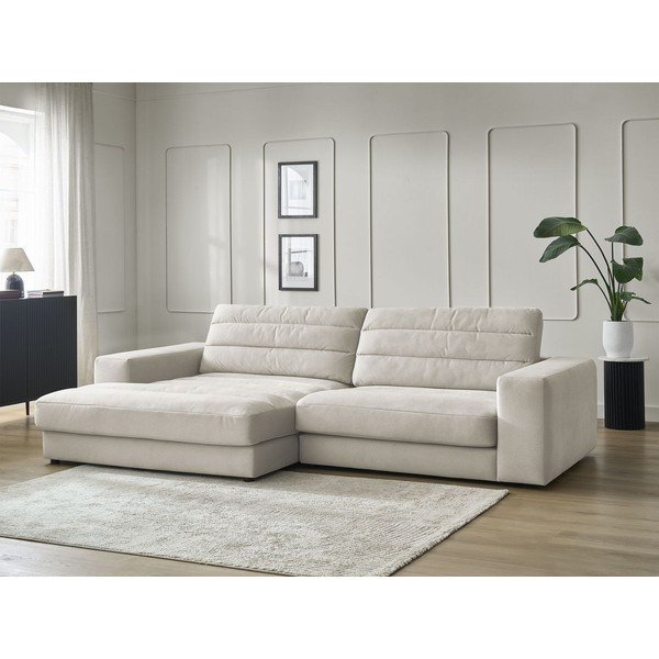 Divano angolare beige (con penisola a sinistra/con chaise lounge) con rivestimento in velluto Sierra – Bobochic Paris-image-1