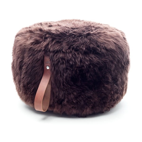 Pouf in pelle di pecora marrone scuro con passante marrone , Ø 60 cm - Royal Dream