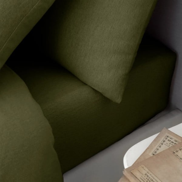 Lenzuolo con angoli color kaki in flanella 135x190 cm Brushed – Catherine Lansfield-image-1