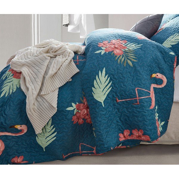 Copriletto in microfibra blu con due federe Flamingo, 250 x 260 cm - Sleeptime-image-1