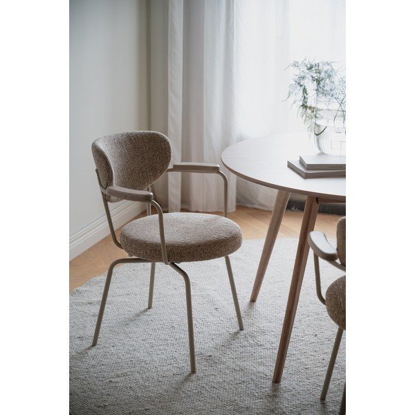 Sedia da pranzo beige/color crema in metallo con braccioli Merrick – Rowico-image-3