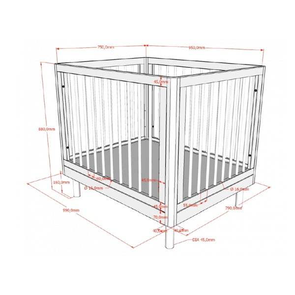 Lettino bianco in faggio massiccio 95x75 cm Forrest – Vipack-image-2