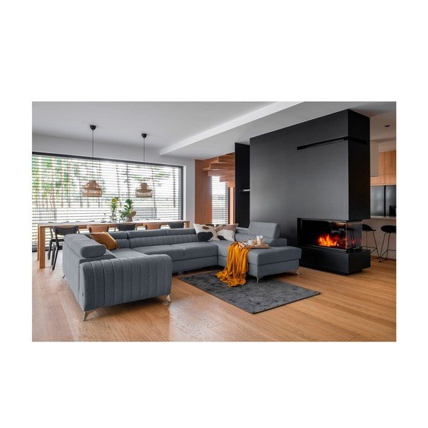 Divano angolare blu allungabile/con contenitore (con penisola a destra/a U) Louis – ELTAP-image-1