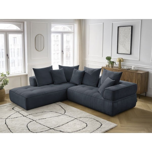 Divano angolare blu scuro (penisola a sinistra/a L) con rivestimento in ciniglia Whesley – Bobochic Paris-image-1