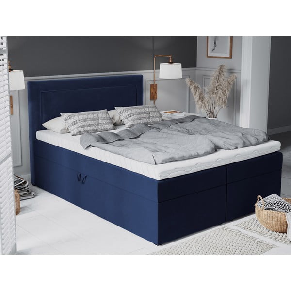 Letto matrimoniale in velluto blu, 200 x 200 cm Yucca - Mazzini Beds-image-1