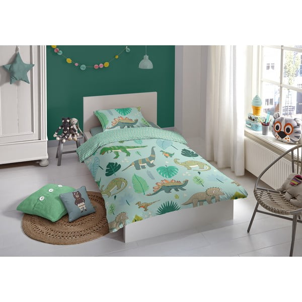 Biancheria da letto per bambini in cotone Dinosaurus, 100 x 135 cm - Good Morning-image-1