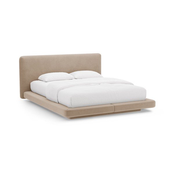Letto matrimoniale imbottito marrone chiaro 140x200 cm Linea – Micadoni 