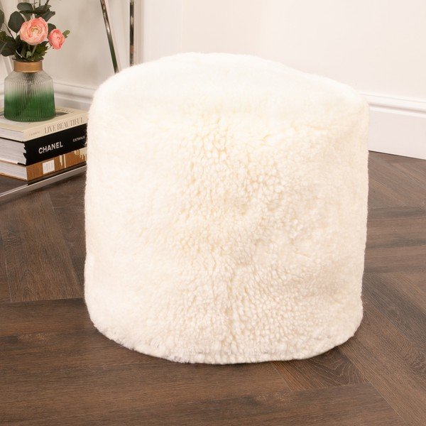 Pouf in pelle di pecora bianca - Native Natural-image-1