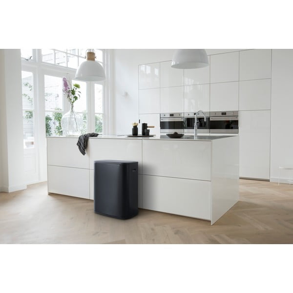 Bidone in acciaio nero opaco touch per raccolta differenziata 60 l Bo Touch Bin - Brabantia-image-1
