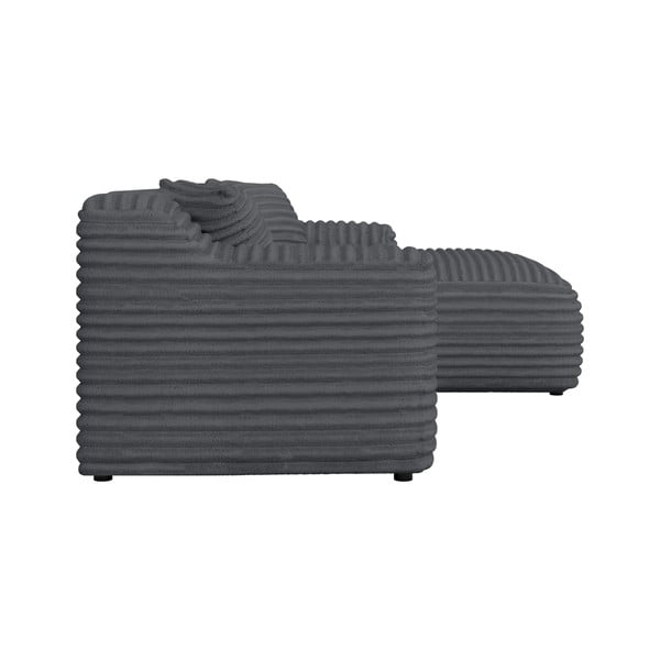 Divano angolare grigio scuro (con penisola a destra e chaise lounge) rivestito in velluto a coste Martin – Ropez-image-3