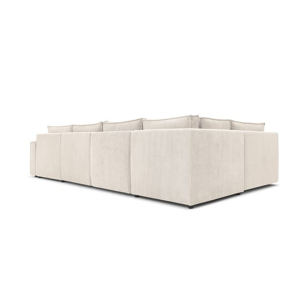 Divano a U angolare in velluto a coste color crema, angolo sinistro Nihad modular - Bobochic Paris-image-4