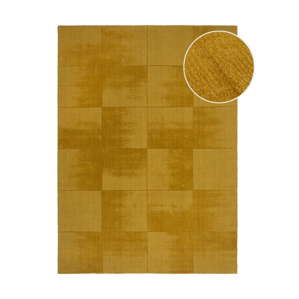 Tappeto in lana giallo ocra tessuto a mano 160x230 cm Demi Check Ombre - Flair Rugs