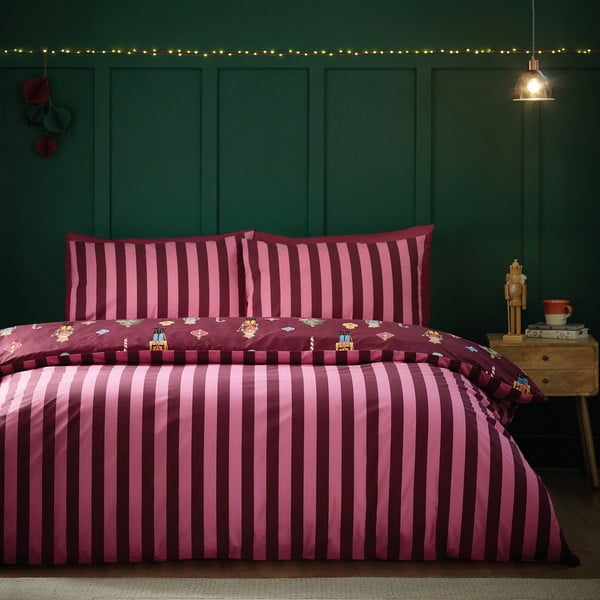 Set copripiumino e federa rosa e viola per letto singolo 135x200 cm Nutcracker Stripe – Catherine Lansfield-image-2