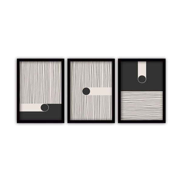 Set di 3 dipinti in cornice nera Nero 35 x 45 cm - Vavien Artwork