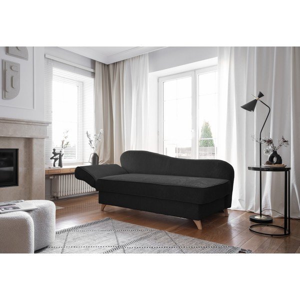 Chaise longue color antracite (con penisola a sinistra) con rivestimento in velluto a coste Chic Charlotte – Miuform-image-4
