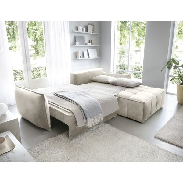 Divano angolare beige allungabile/con contenitore (con penisola a destra/con chaise lounge) e rivestimento in velluto Campo – ELTAP-image-4