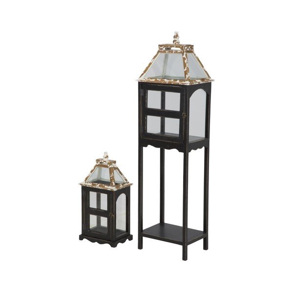 Set di 2 lanterne nere con struttura in legno di abete Hut - Mauro Ferretti-image-1