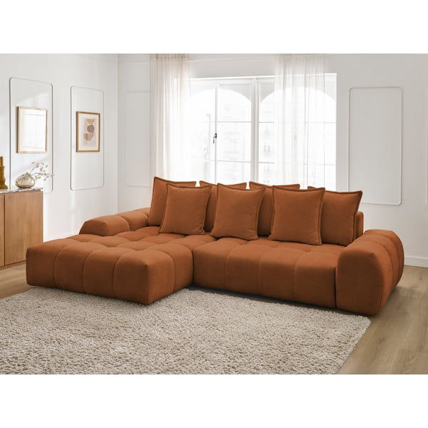 Divano angolare color terracotta allungabile e con contenitore (penisola a sinistra/chaise lounge) con rivestimento in ciniglia Everest – Bobochic Paris-image-1