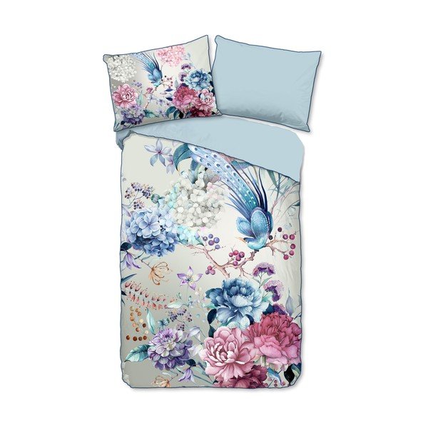 Biancheria da letto singola in cotone sateen azzurro e crema 140x200 cm - Descanso
