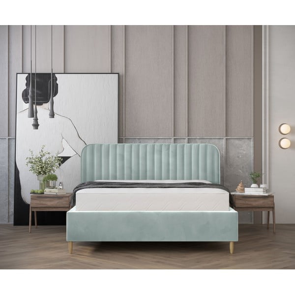 Letto matrimoniale imbottito color menta con spazio contenitivo e rete 140x200 cm Noto - Maison de Rêve-image-4