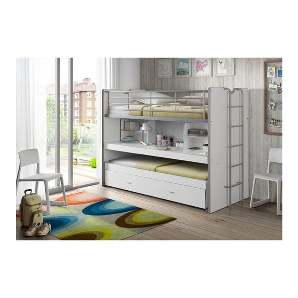 Letto da bambini a castello/estraibile bianco con contenitore/con scrivania con rete inclusa 90x200 cm Bonny – Vipack-image-1