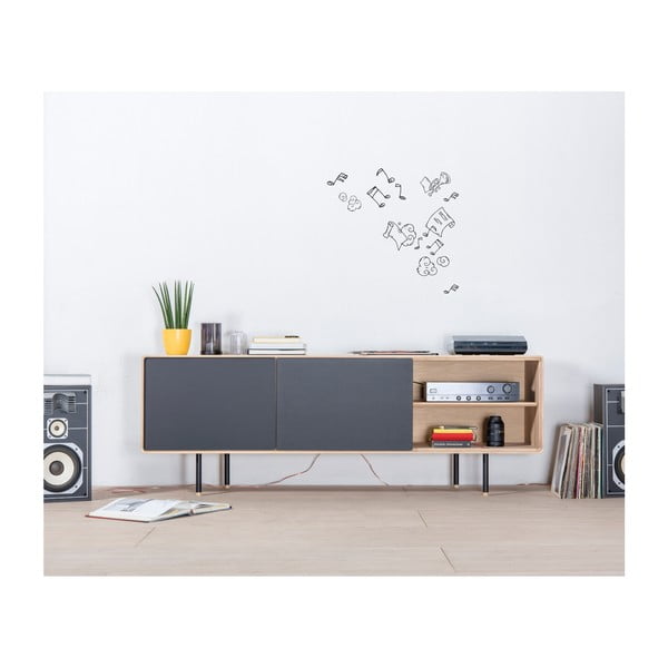 Mobile TV nero-color legno naturale in legno di quercia 180x64 cm Fina - Gazzda-image-3