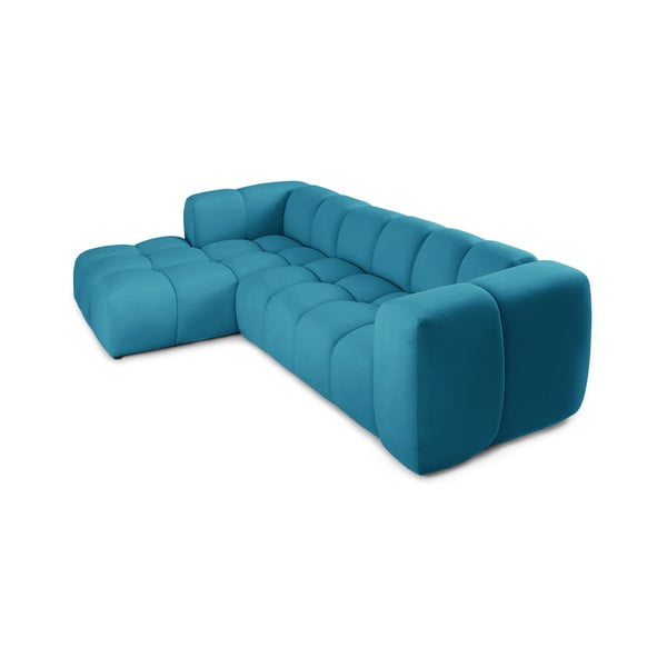 Divano angolare turchese (con penisola a sinistra/con chaise lounge) con rivestimento in velluto Cube – Bonami Selection-image-3