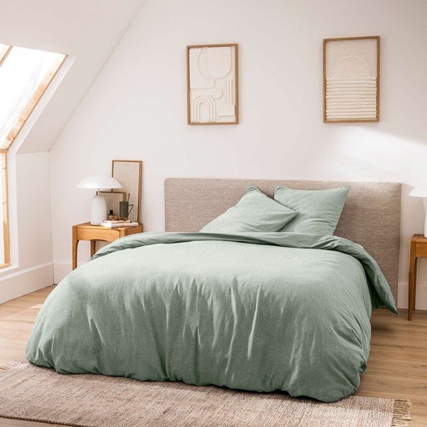 Set copripiumino e federa verde in cotone per letto matrimoniale/per letto esteso 3 pezzi 240x220 cm Meline – douceur d'intérieur