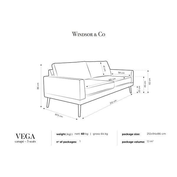 Divano a tre posti grigio chiaro Vega - Windsor & Co Sofas-image-4