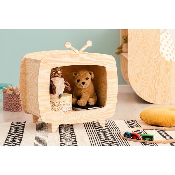 Libreria per bambini in pino decorato in colore naturale 90x60 cm - Adeko-image-1