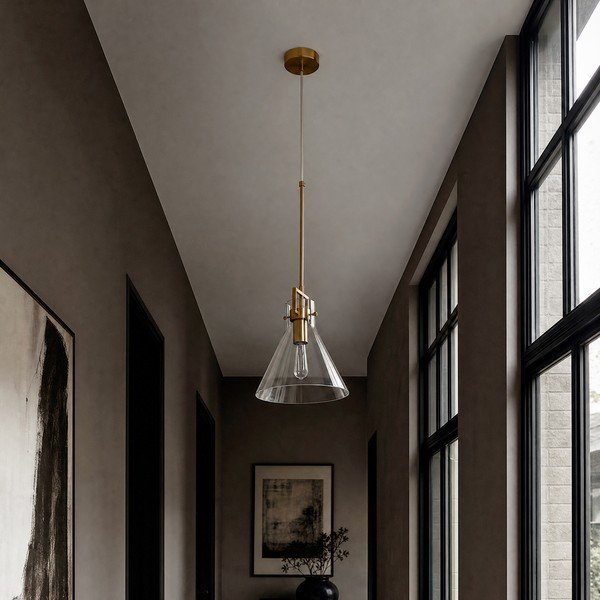 Lampadario dorato in metallo con paralume in vetro ø 25 cm Trieste – Premier Housewares-image-2