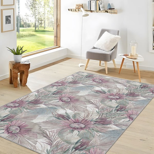 Tappeto viola/grigio lavabile 160x230 cm Dusty Flowers – Mila Home-image-1