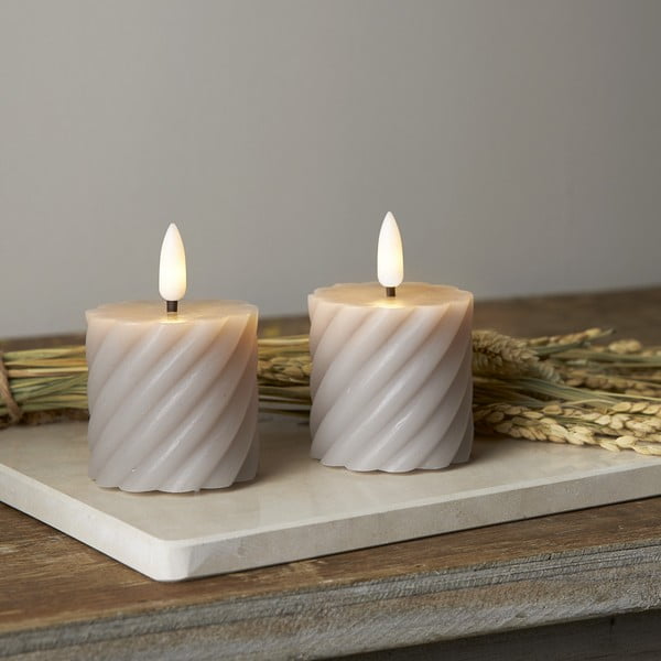 Set di 2 candele LED in cera grigia, altezza 7,5 cm Flamme Swirl - Star Trading-image-1