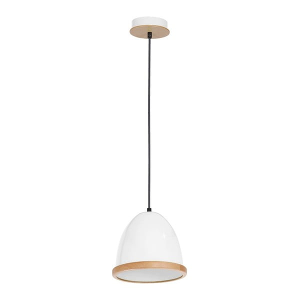 Lampada a sospensione bianca con dettagli in legno Studio Uno Lungo - Homemania