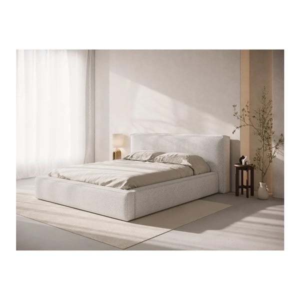 Letto matrimoniale imbottito grigio chiaro con contenitore con rete inclusa 200x200 cm Simon Olivia – Micadoni -image-1