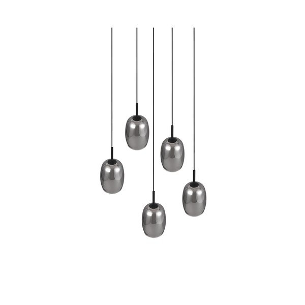 Apparecchio a sospensione con paralume in vetro ø 48 cm in nero-argento Barret - Trio Select-image-1