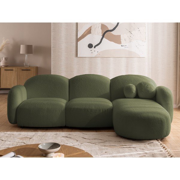 Divano angolare verde (con penisola a destra/con chaise lounge) con rivestimento in bouclé Orbit – Ropez-image-1