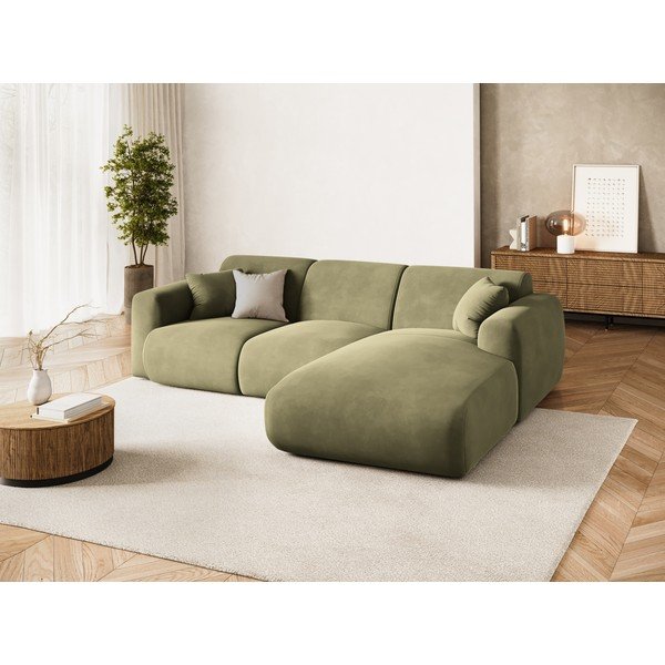 Divano angolare color kaki (con penisola a destra/con chaise lounge) con rivestimento in velluto Molino – Micadoni -image-1