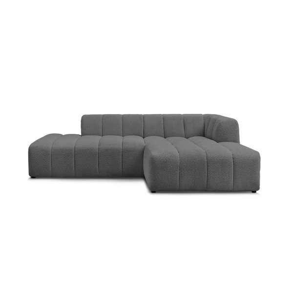 Divano angolare grigio scuro (penisola a destra/chaise lounge) con rivestimento in bouclé Annecy – Bobochic Paris