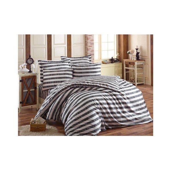 Biancheria da letto matrimoniale con lenzuolo Permento Gris, 200 x 220 cm - Mijolnir