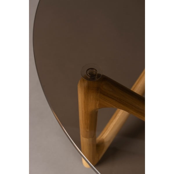 Tavolino da salotto rotondo di colore naturale con piano in vetro ø 80 cm Naia – Dutchbone-image-2