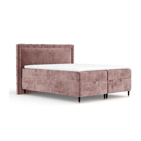 Letto boxspring rosa con spazio contenitivo 200x200 cm Voyage – Maison de Rêve