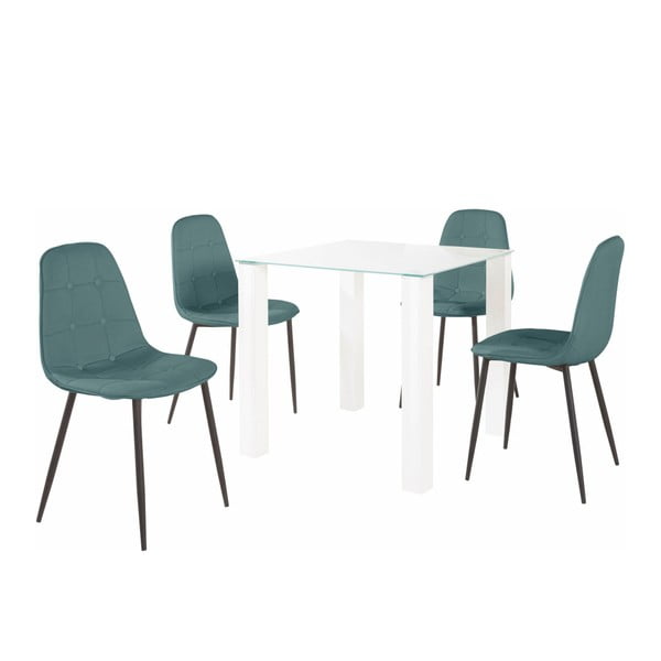 Set di tavolo da pranzo e 4 sedie turchesi Dante, lunghezza tavolo 80 cm - Støraa