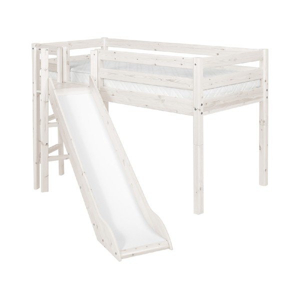 Letto in pino bianco medio alto con scivolo , 90 x 200 cm Classic - Flexa